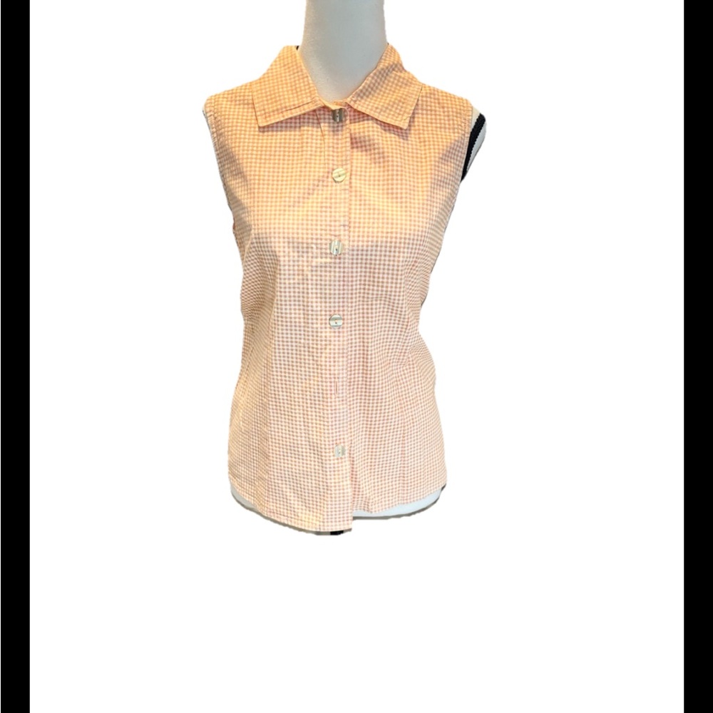 Fresh Produce Peach Gingham Sleeveless Top Size M Made in USA